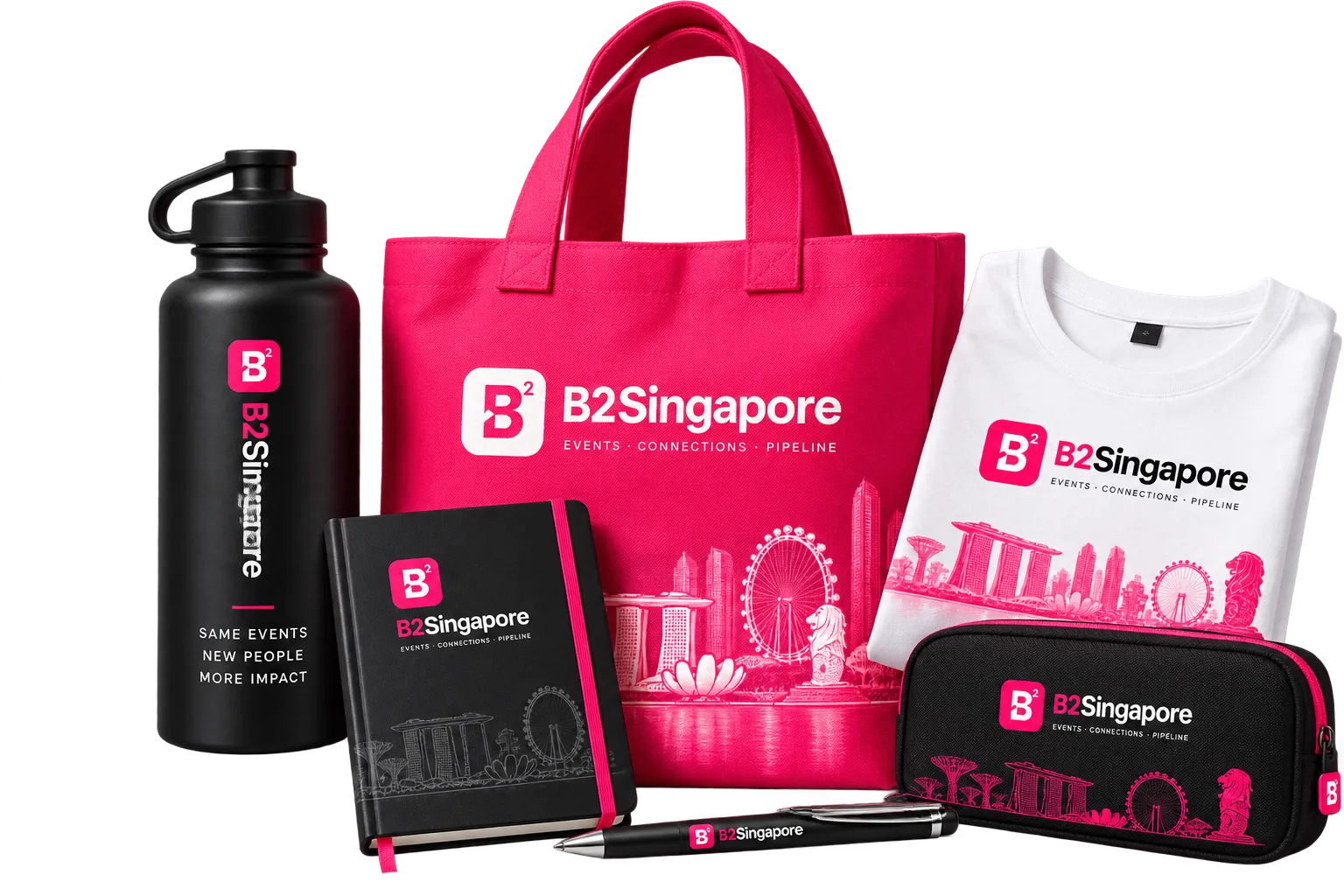 Conference t-shirts, backpacks and bottles listed on the B2Singapore Swag Exchange